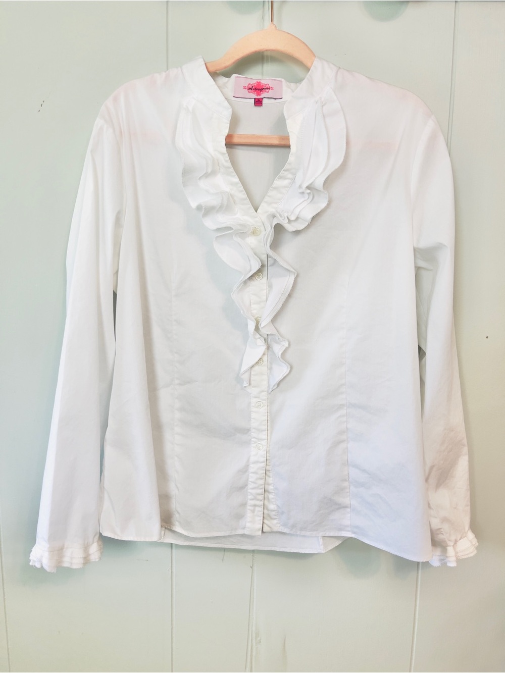 White Ruffle Front Dress Shirt Stretch Cotton XL